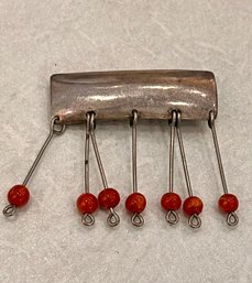 Sterling Silver Pin With Dangling Strand And Bead